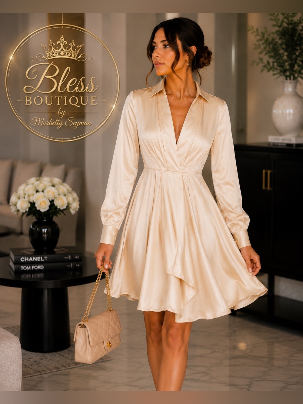 Mittoshop Champagne Satin Dress L